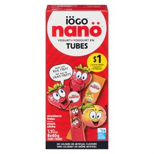 Yogourt tube nanö fraise / pêche 1.9% 8x60gr