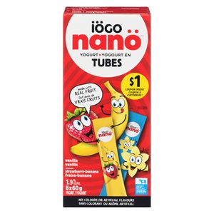 Yogourt tube nanö vanille / fraise banane 1.9% 8x60gr