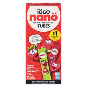 Yogourt tube nanö framboise / fraise melon 1.9% 8x60gr
